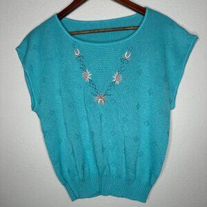 VNTG‎ Shirt Accent Sleeveless Embroidered Sweater Made in the USA Sz Large